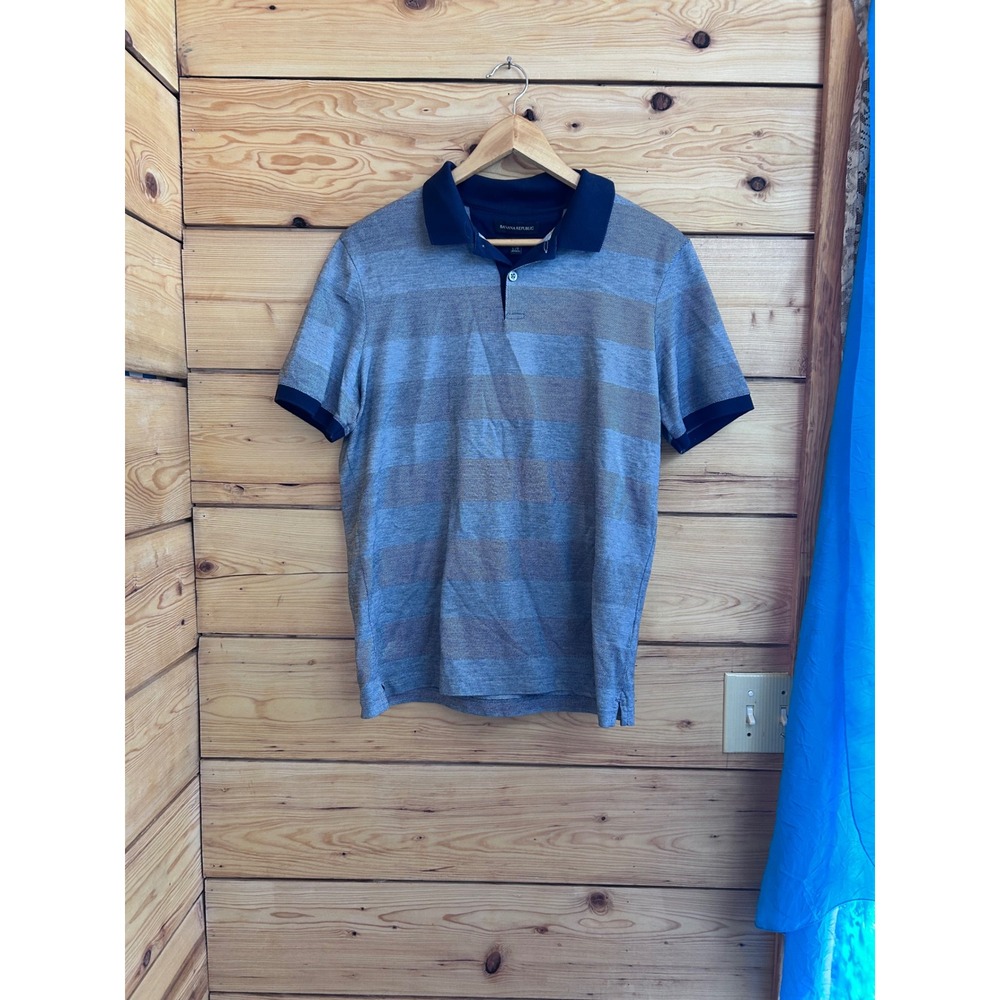 Banana Republic Grey Stripe Polo Shirt‎ Standard Fit Cotton Large